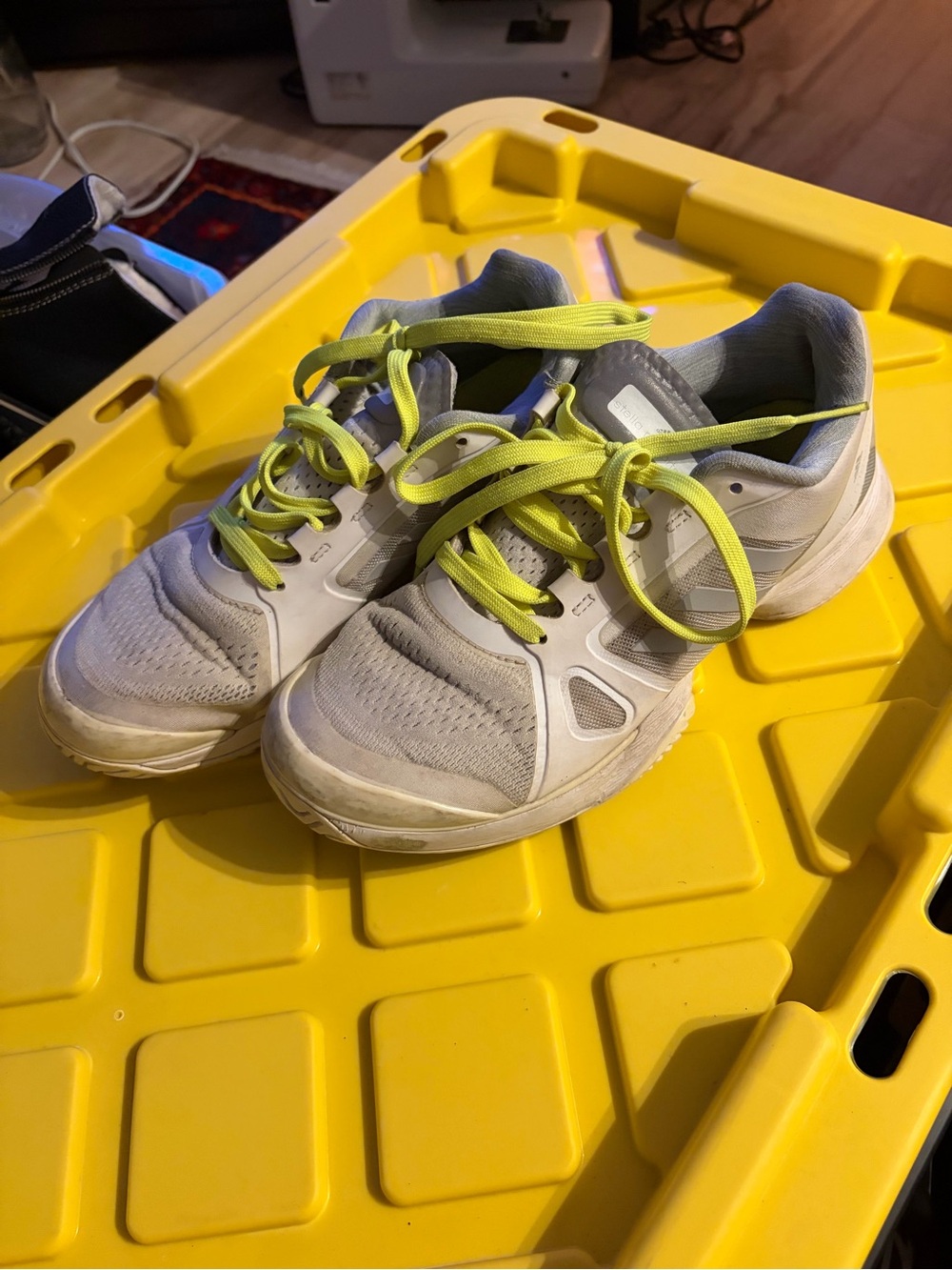 adidas Women Athletic Sneakers in Light Gray with Neon Yellow Laces